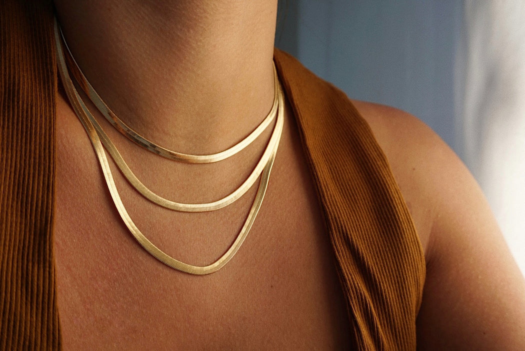 Gold Filled Herringbone Necklace, Snake Chain Necklace