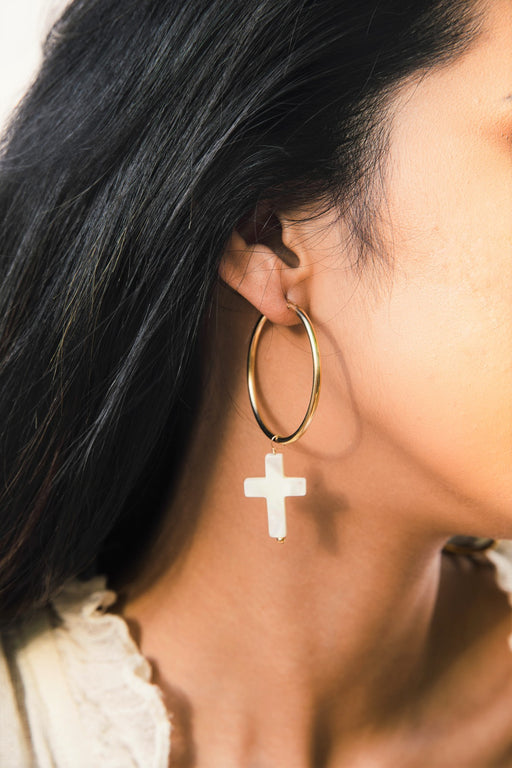 gold filled cross hoop earrings
