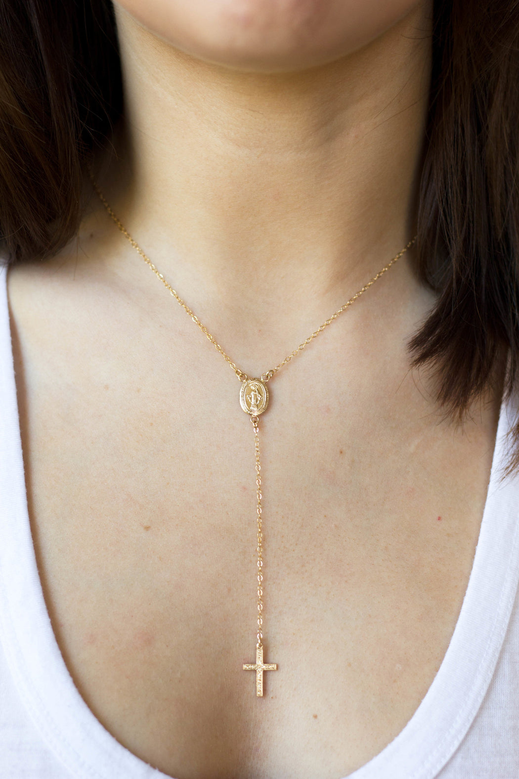Gold Cross Rosary Necklace 