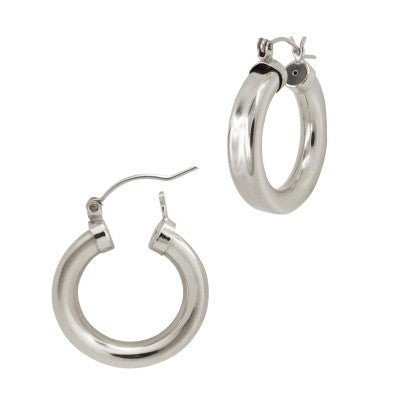 Thick sterling silver hoop  earrings with white background
